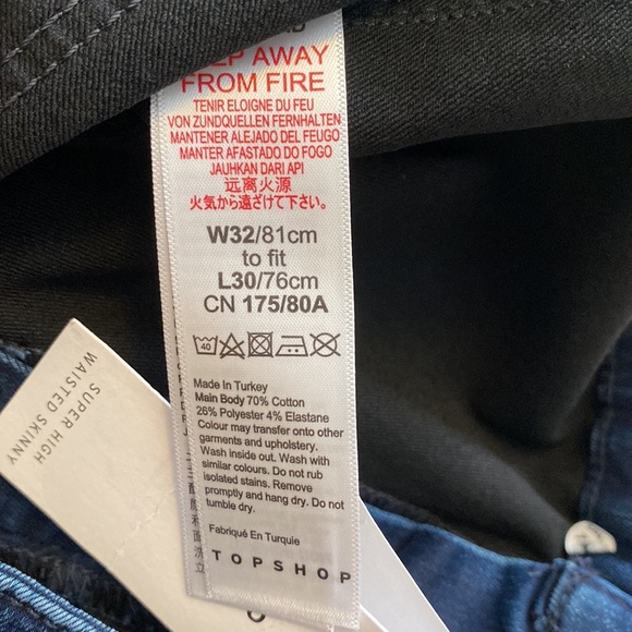 NWOT Topshop Joni High Rise Super Skinny Denim Indigo Blue Jeans Jegging US 10 - Picture 10 of 10